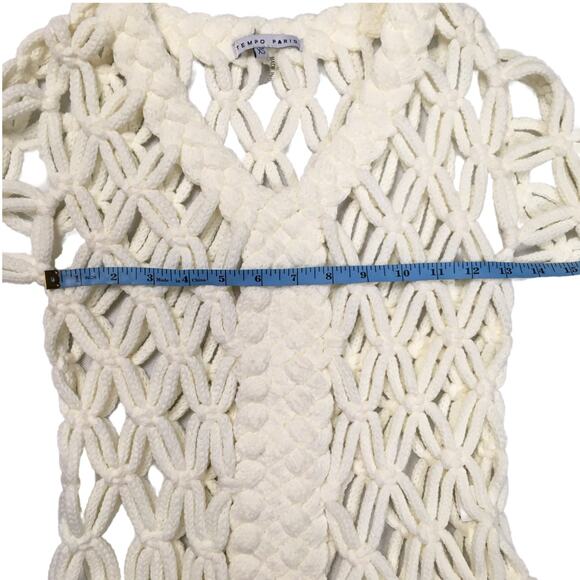 Tempo Paris Open Weave Rope Sweater Boho Fringe Crochet Wool‎ Blend Women's XS - Picture 4 of 8